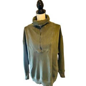 Aerie Down To Earth Green Funnel Neck 1/4 Zip Sweatshirt Sz S